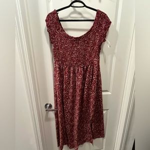 Red and white floral off the shoulder dress